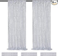 Silver Sequin Backdrop Curtains Drapes 6 Pieces 2ftx8ft Sparkly Christmas Background for Brithday Wedding Fabric Decoration