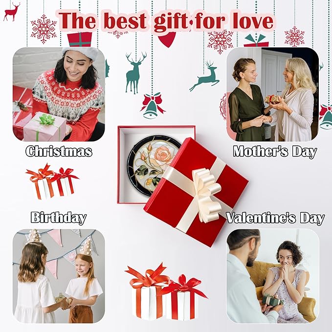 Stained Glass Window Hanging - Black White Pink Rose Sun Catcher for Door Home Decor Flower Suncatcher Christmas Mother's Day Birthday Gifts for Women Men Lovers Mom Nana 9.8 in