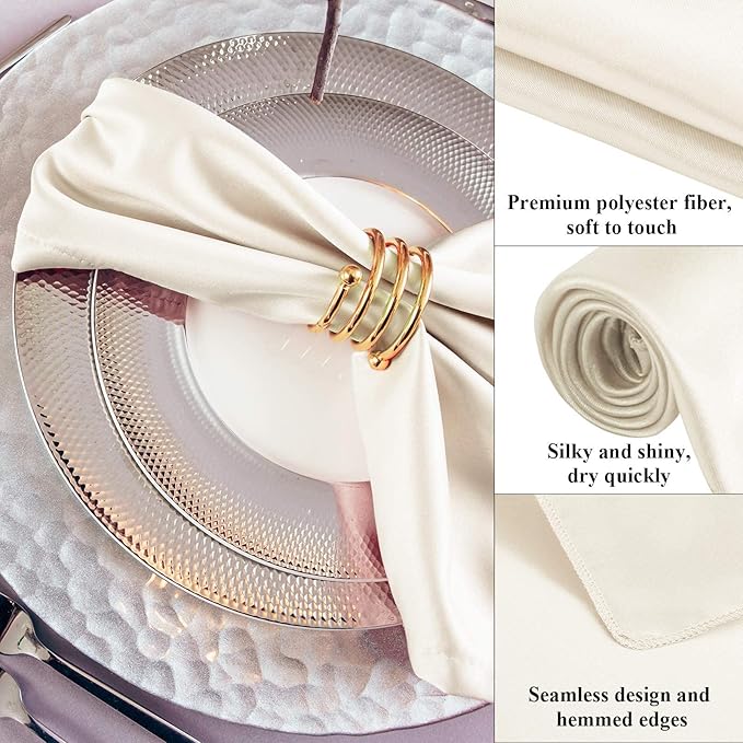 Aneco 24 Pieces Satin Napkin Square 20 x 20 Inches Dinner Napkins Weddings Party Napkin Soft Table Napkins for Romantic Weddings Party Dinner Decoration (Ivory)
