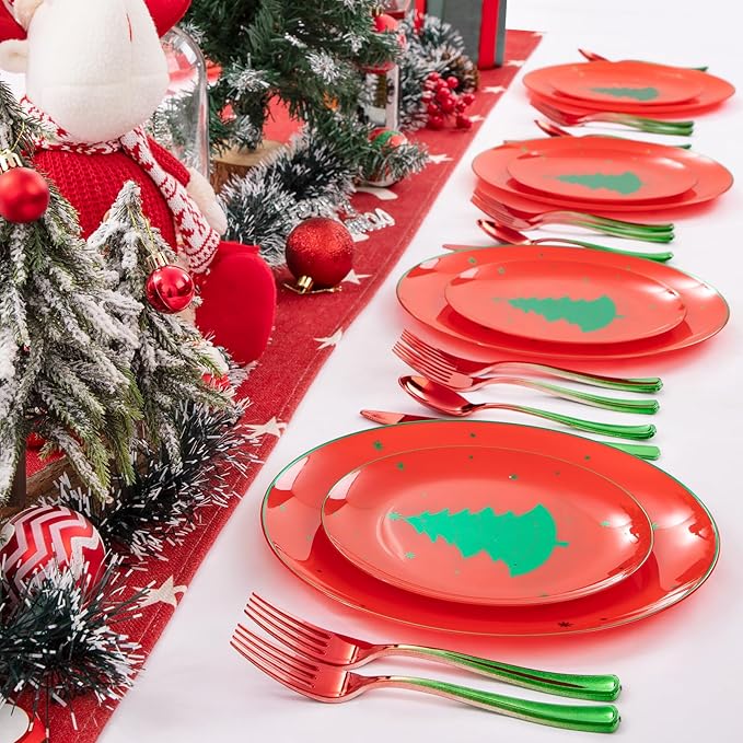 Plastic Spoons Christmas Party Set, 200 Pieces, Red and Green Disposable