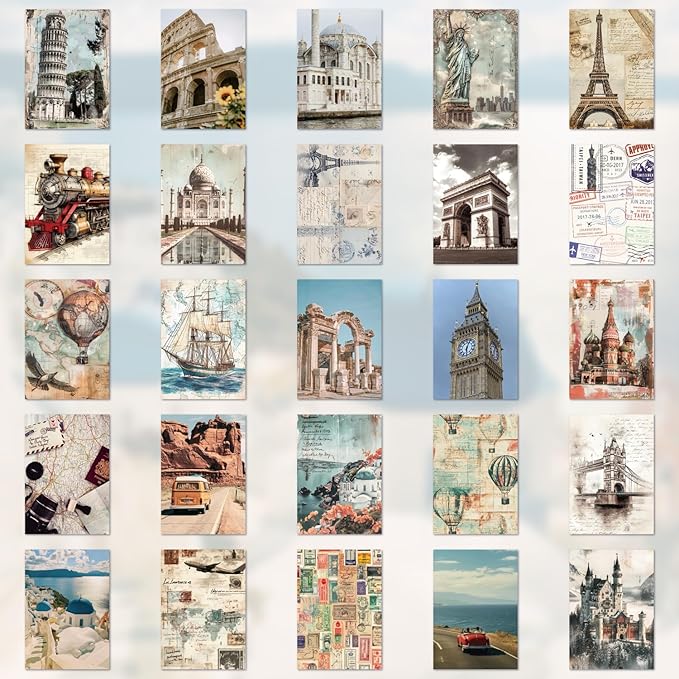 57 Sheets Vintage Travel Scrapbook Sticker Book, 500+ Vintage & Modern Stickers for Scrapbooking, 25 Pcs Ephemera Papers Art Scrapbook Supplies for Adults Teens Women Girls Junk Journal Journaling