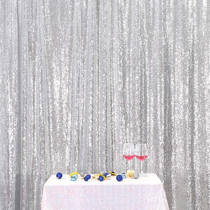 Eternal Beauty Silver Sequin Backdrop, 8x8 Ft Glitter Background Curtains for Shimmer Photography Party Wedding Birthday Back Drop Decor