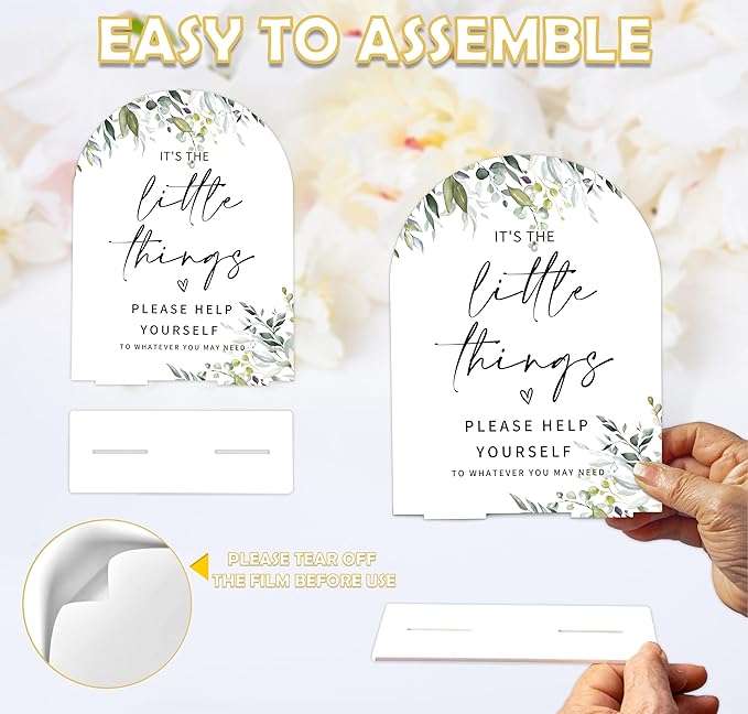 Greenery Wedding Bathroom Basket Sign, 6 x 8 Inch White Arch Acrylic Wedding Sign with Holder, Wedding Sign for Ceremony and Reception, Wedding Decoration, Wedding Supplies - LY09