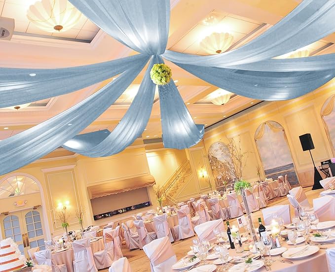 6 Panels Dusty Blue Ceiling Drapes for Wedding 5ftx20ft Ceiling Drapes Wedding Arch Draping Fabric Cheesecloth Sheer Curtain Romantic Ceiling Decorations for Weddings Party Banquet Ceremony Stage