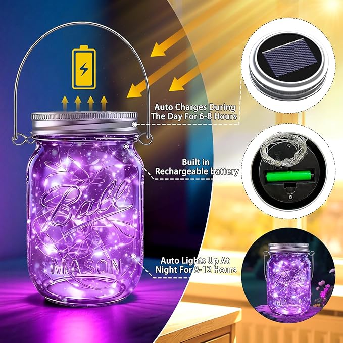 ZNYCYE Mason Jar Solar Lights for Outside, 12 Pack 30LED Fairy Firefly Lights Mason Jar Solar Lids Outdoor Waterproof String Lights with Hangers(NO Jars) for Patio Garden Yard Lawn Decor(6 Colors)