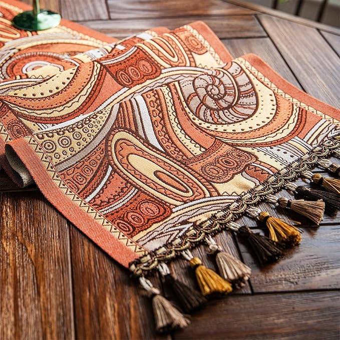 13×72 Inch Table Runner, Retro-Luxury Tassels Series for Kitchen Dining Table Holiday Decoration (Spiral Arts)