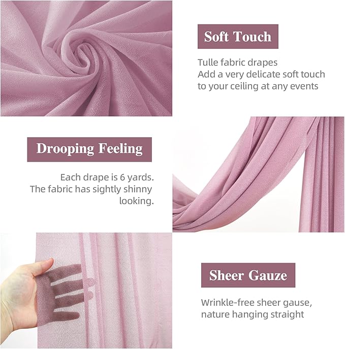 Wedding Arch Draping Fabric, 2 Panels 28" x 19Ft Dusty Rose Arch Drapes Sheer Backdrop Curtain for Wedding Ceremony Party Ceiling Decor