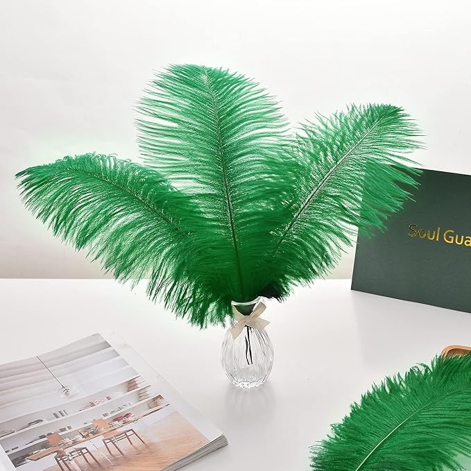 Ballinger Large Green Ostrich Feathers - 24pcs 12-14inch Long Feathers for Vase, Wedding Party Centerpieces Mardi Gras Decorations and Home Decor…
