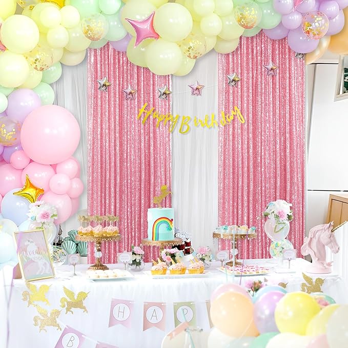 Blush Pink Sequin Backdrop 2 Panels 2FTx8FT Glitter Backdrop Curtain for Baby Shower Wedding Party Decorations