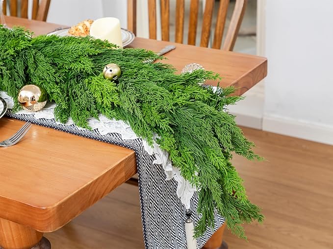 Christmas Garland, 6 Ft Extra Full Faux Cypress Pine in Dark Green