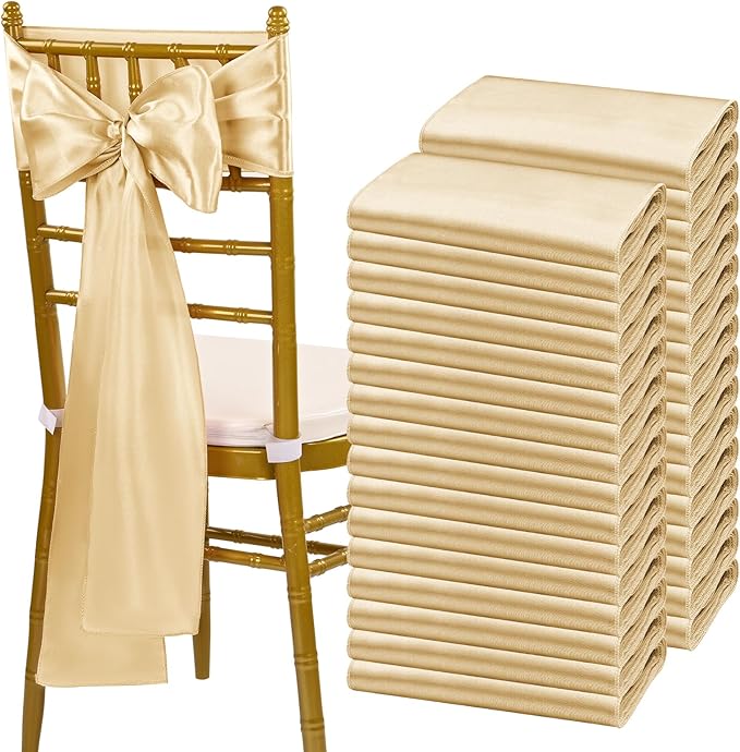 Satin Chair Sashes, 120 Pack, Champagne, 7 x 108 Inch Polyester