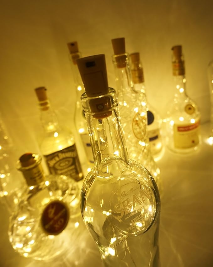 Wine Bottle Lights with Cork, LoveNite 10 Pack Battery Operated Bright LED Fairy Mini String Lights for Liquor Bottles DIY, Birthday Party, Christmas, Wedding - Indoor Decorative Lighting (Warm White)