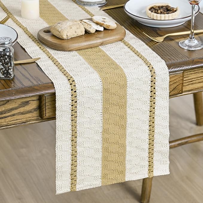 Artoid Mode Burlap Brown Farmhouse Woven Rustic Table Runner, Seasonal Holiday Hollow Kitchen Dining Table Decoration for Home Party Decor 12x90 Inch
