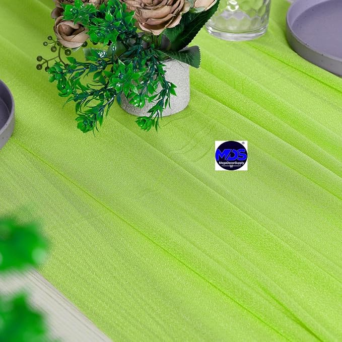 MDS Halloween Chiffon Table Runner - 10 Pack, 29 x 170 Inches, 14ft Each - Sheer Spooky Table Runners for Haunted House Parties, Trick-or-Treat Tables, Witchy Décor, Wedding & Events - Parrot Green