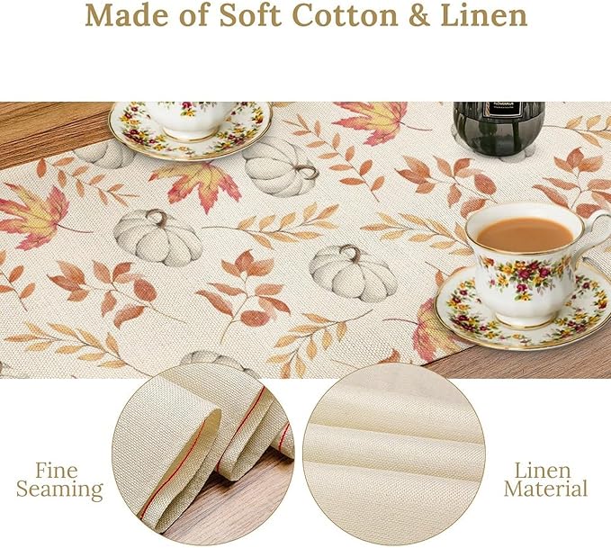 Pumpkin Leaves Table Runner,Seasonal Autumn Thanksgiving Kitchen Dining Table Decoration for Home Party Decor 13x108 Inch