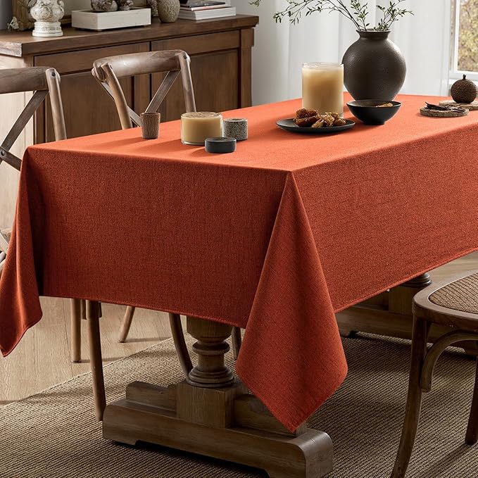MIULEE Burnt Orange Linen Tablecloth 60x104 Inch Rectangle Table Cloth Waterproof,Stain Resistant & Wrinkle Resistant for Dining Party Wedding