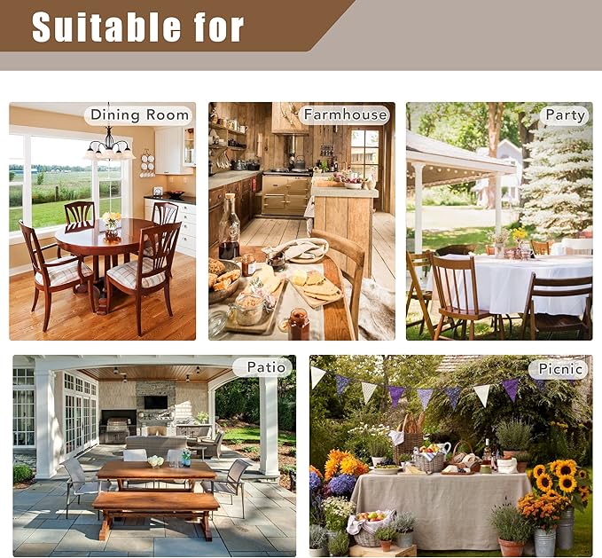 Fitable Faux Linen Beige Table Clothes Rectangle 60 x 144 Inch - 2 Pack Neutral Tablecloths for 10 Foot Tables, Faux Burlap Kitchen Table Covers for Dining, Party, Farmhouse, Banquet, Buffet