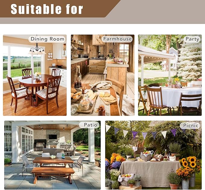 Fitable Faux Linen Beige Tablecloth Rectangle 60 x 84 Inch - Fabric Neutral Table Cloth for 6 Foot Tables, Faux Burlap Kitchen Table Cover for Dining, Party, Farmhouse, Outdoor Picnic, Camping