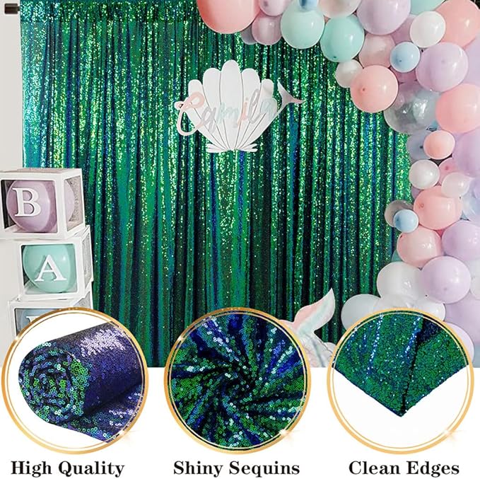 Sequin Backdrop Curtain 10x10 Ft Colorful Green 1 Panel Party Decor