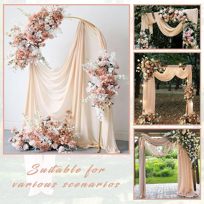 Wedding Arch Drapes Light Peach Chiffon 4 Panels 20 Ft x 28 In