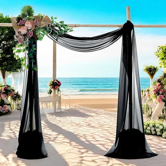 MDS Halloween Chiffon Draping Fabric - 2 Panel, 30" Wide x 40ft Long - Sheer Spooky Arbor & Canopy Drapery for Haunted House Backdrops, Party Ceilings, DIY Costumes & Themed Events - Black