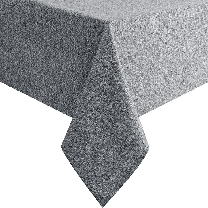Hiasan Faux Linen Rectangle Tablecloth - Wrinkle and Stain Resistant Washable Table Cloth for Kitchen Dining Room Holiday Table Cover for Party Dinner, Grey, 60 x 84 Inch