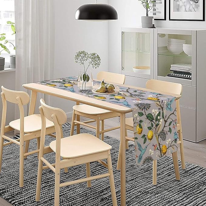 Table Runner with Flowers and Birds, Spring Plant Flowers Table Decoration Linen Table Runner Family Party Party Decorations 13x60 Inches