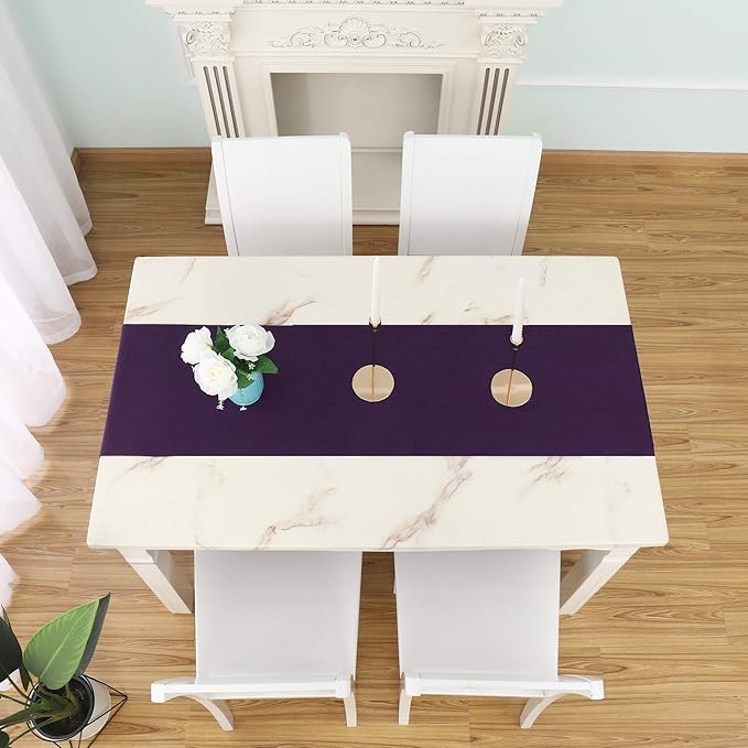 DUALIFE Plum Purple Table Runner for Wedding, Table Runners fit Rectange and Round Table Decorations for Birthday Parties, Banquets, Graduations, Engagements 14X72 Inches 1 Piece Dark Purple
