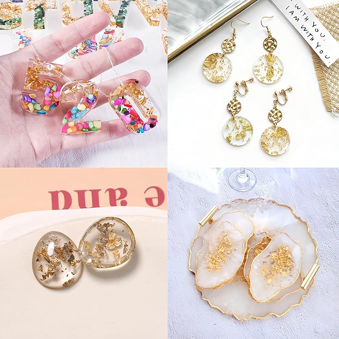 Gold Flakes for Resin, 2 Bottles 10g Imitation Golden Foil Gilding Flake Metallic Leaf for Cake Decoration Chocolate Making Nails Painting Art Crafts with Bamboo Tweezers (Gold, Copper Colors)