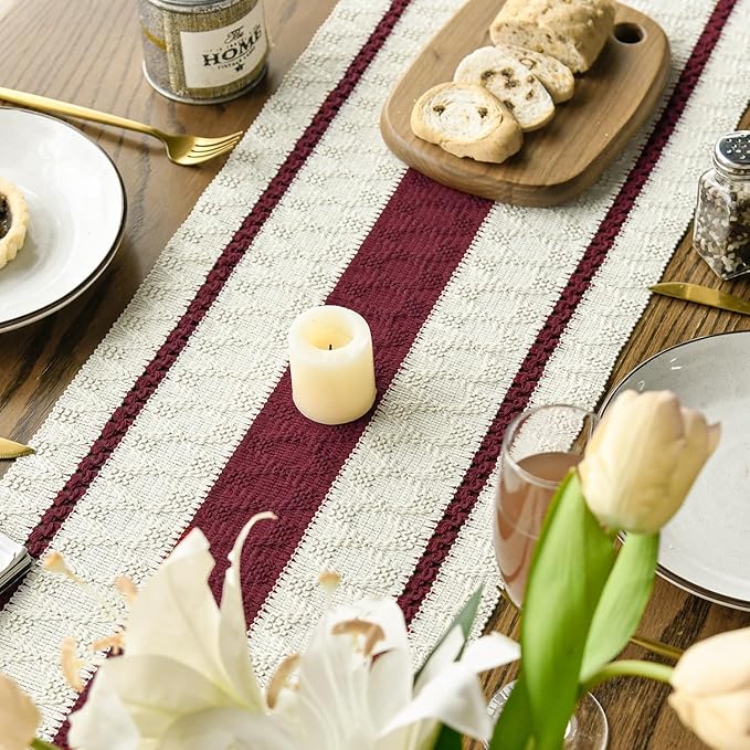 Artoid Mode Red Farmhouse Woven Rustic Table Runner, Seasonal Holiday Hollow Kitchen Dining Table Decoration for Home Party Decor 12x72 Inch