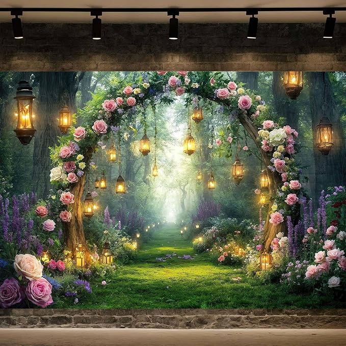 5x3ft Purple Flower Wedding Photography Backdrop Lavender Floral Enchanted Forest Fairytale Bridal Backdrop Anniversary Birthday Baby Shower Girl Party Banner Photo Booth Props Wonderland Background