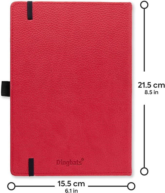 Dingbats* Wildlife Grid Writing Journal Notebook A5 - Vegan Leather Hardcover - Ideal for Work, Travel - Pocket, Elastic Closure, & Bookmark