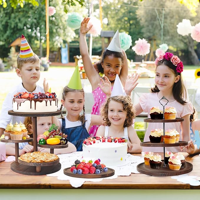 LARDUX Wooden Dessert Table Display Set - 4 Tier Cupcake Stand, 3 Tier Dessert Stand, 2Pcs Round Serving Trays,1Pcs Rectangular Trays for Party, Wedding, Baby Shower