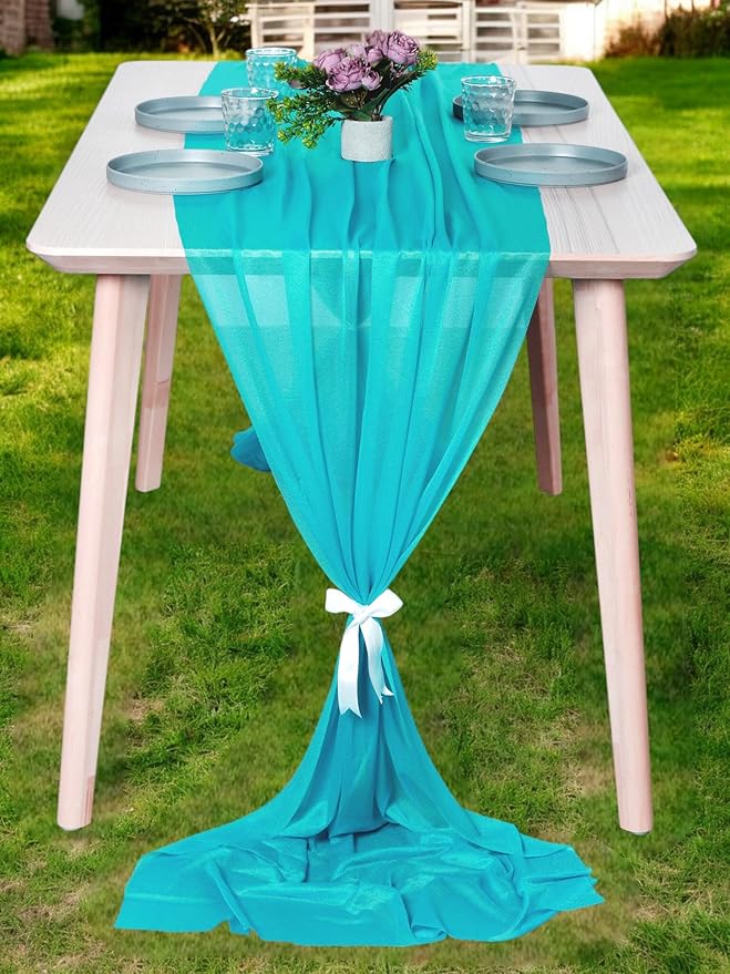 MDS Halloween Chiffon Table Runner - 5 Pack, 29 x 170 Inches, 14ft Each - Sheer Spooky Table Runners for Haunted House Parties, Trick-or-Treat Tables, Witchy Décor, Wedding & Events - Peacock Blue