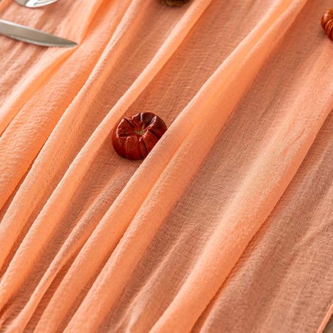 Fresh Salmon Cheesecloth Table Runner Peach Echo Gauze 120 Inch 10 FT Boho Cheese Cloth Table Runner for Wedding Baby Shower Bridal Shower Party Sheer Centerpiece Home Decorations