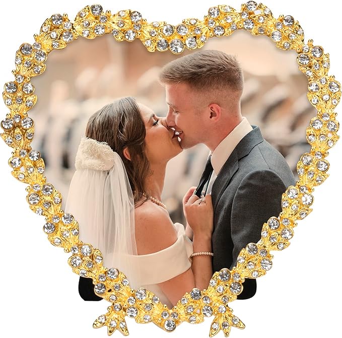 Tabletop Picture Frame, Heart Shape, Silver & Gold Finish, Glass