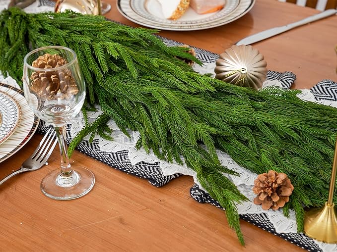 Norfolk Pine Garland, 6 Ft, Dark Green Realistic Faux Cedar Holiday Decor