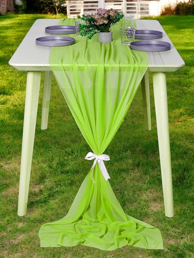 MDS Halloween Chiffon Table Runner - 25 Pack, 29 x 170 Inches, 14ft Each - Sheer Spooky Table Runners for Haunted House Parties, Trick-or-Treat Tables, Witchy Décor, Wedding & Events - Parrot Green
