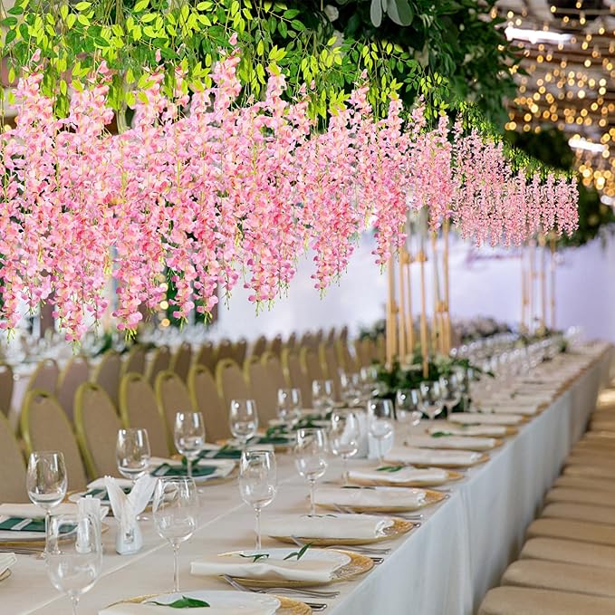 Wisteria Hanging Flowers,Fake Hanging Flowers,Wisteria artificiales Garland for Home Wedding Arch Floral Party Garden Ceremony Outdoor Decor,3.6 feet Long(48,Pink)