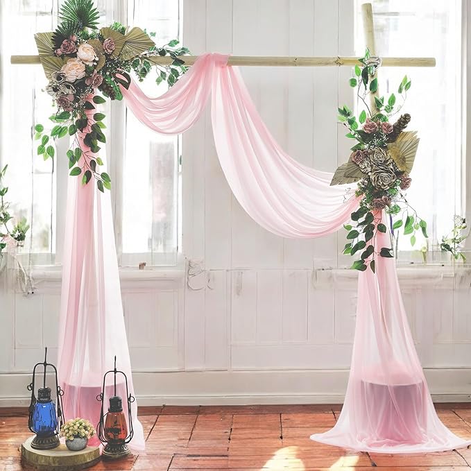 MDS Halloween Chiffon Draping Fabric - 2 Panel, 30" Wide x 50ft Long - Sheer Spooky Arbor & Canopy Drapery for Haunted House Backdrops, Party Ceilings, DIY Costumes & Themed Events - Blush Pink