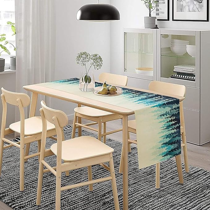 Misty Forest Table Runner,Foggy Blue Forest Landscape Table Runner for Kitchen Dining Table Home Party Decoration 13x60 Inch