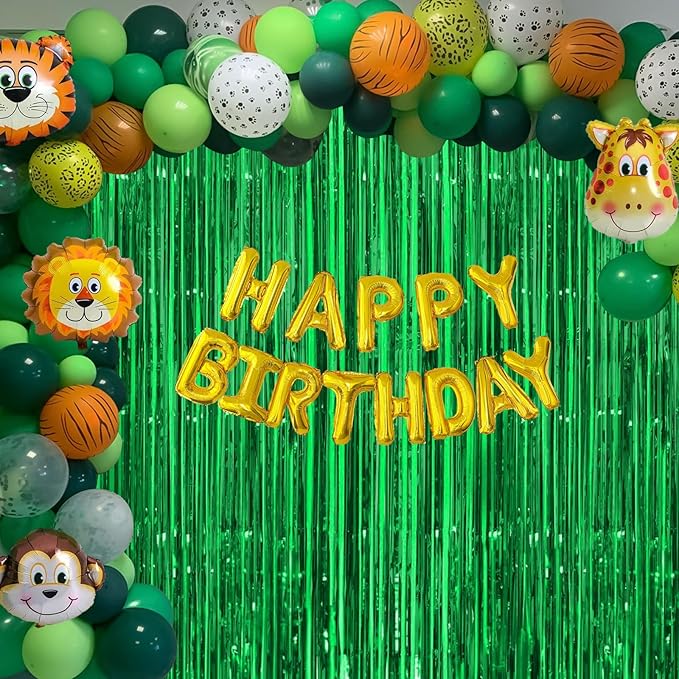 Streamers Party Backdrop Curtains, Green Metallic PET, 4 Pack 3.2 x 8.2 FT