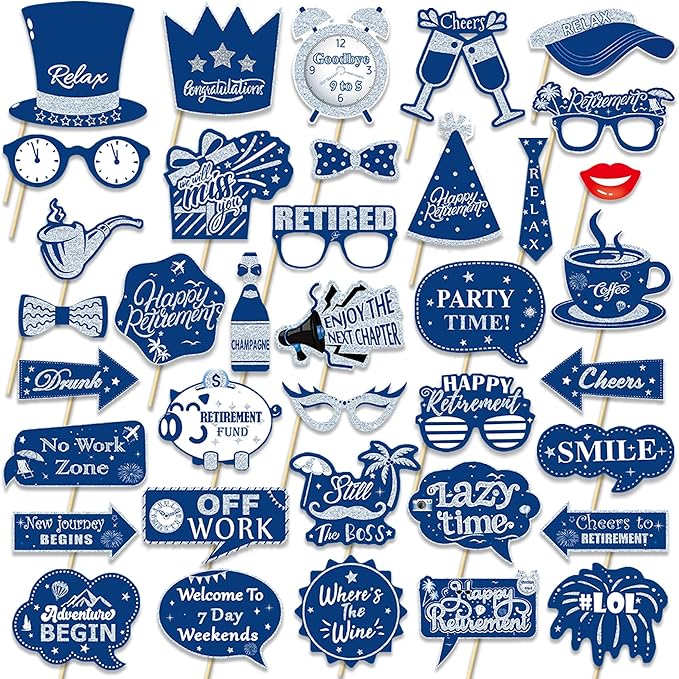Photobooth Props Retirement Kit, 27 Paper Pieces with Large Frame