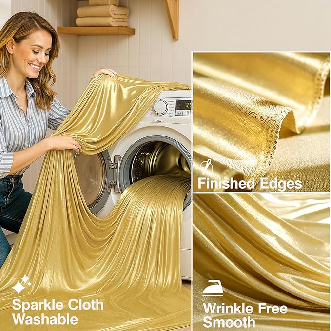 30x10 ft Gold Sequin Backdrop Curtain with Lights for Parties, Wrinkle Free Glitter Photo Backdrop Drapes Shimmer Back Drop Cloth with Light Strings for Wedding Birthday Photography Background