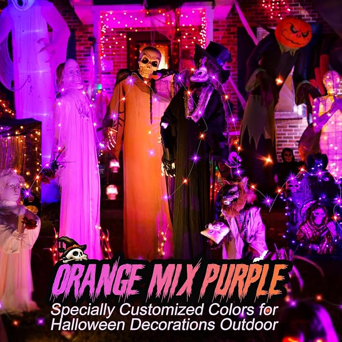 ZGWJ 24 Pack Halloween Fairy Lights Battery Operated, 7ft 20 Mini LED Halloween Fairy String Lights Silver Wire 3 Modes Waterproof for DIY, Parties, Bedroom Decorations Orange& Purple