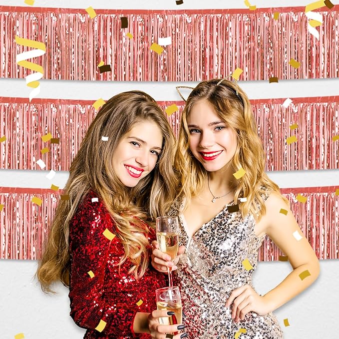 3 Pack 10 Long Rose Gold Metallic Foil Fringe Garland Wall Hanging Tassle Banner, Mother's Day, Easter, Parade Floats, Birthday, Theme Party, Wedding Party Decorations
