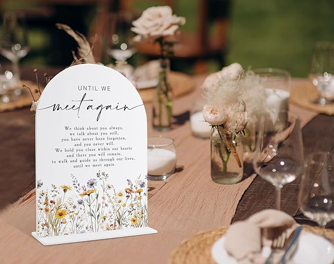 Memorial Table Sign for Wedding, Boho Floral Until We Meet Again Sign, Wedding Signage with Stand, Bridal Shower Table Centerpieces, Supplies for Engagement Reception and Event Party, 38