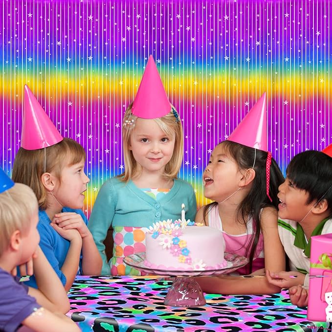 Streamers 4 Pack Sparkly Rainbow Metallic Backdrop, 3.2 x 8.2 FT