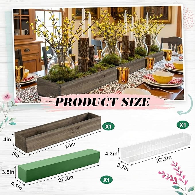 Planter Box Set, Rustic Light Brown Wood, 28 Inch Rectangle
