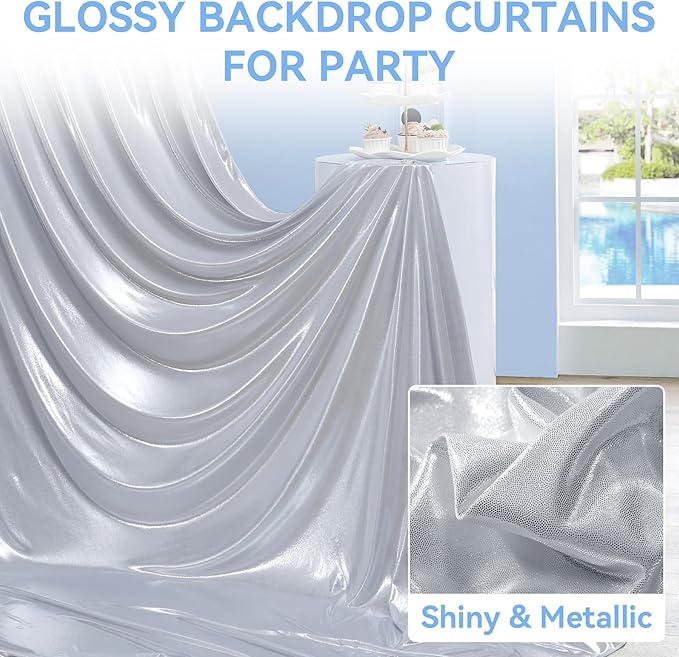 Backdrop Silver Sequin Party Decor, 4 Panels (5x10 ft Each)